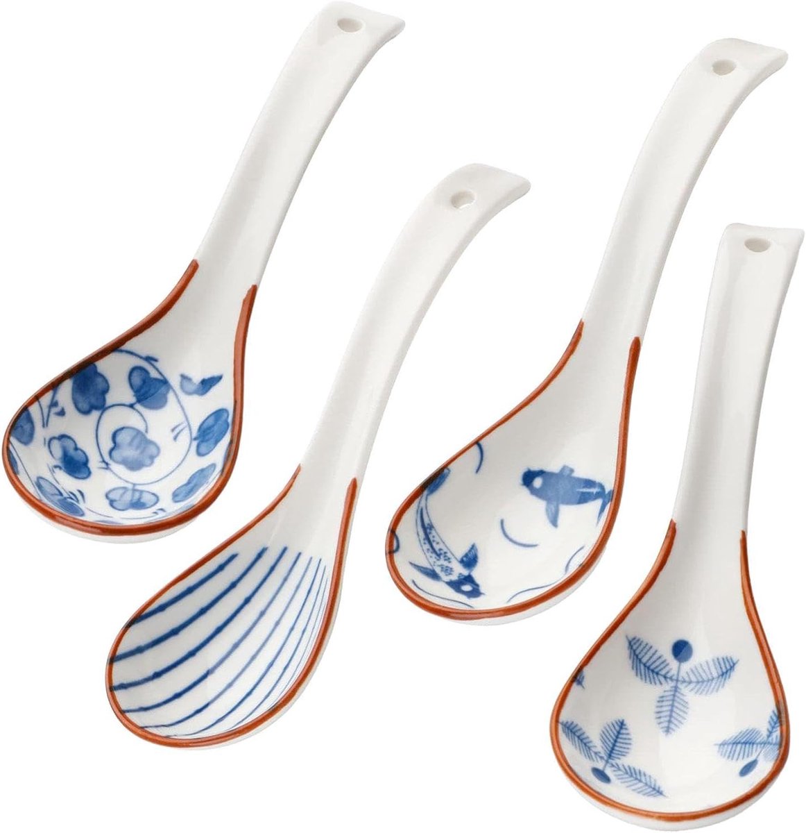 Thijox - 4 Retro Soeplepels - Keramische Lepels voor Soep en Ramen - Duurzaam Tafelservies - Kleurrijk Keukenbenodigdheden - 16 cm Lang