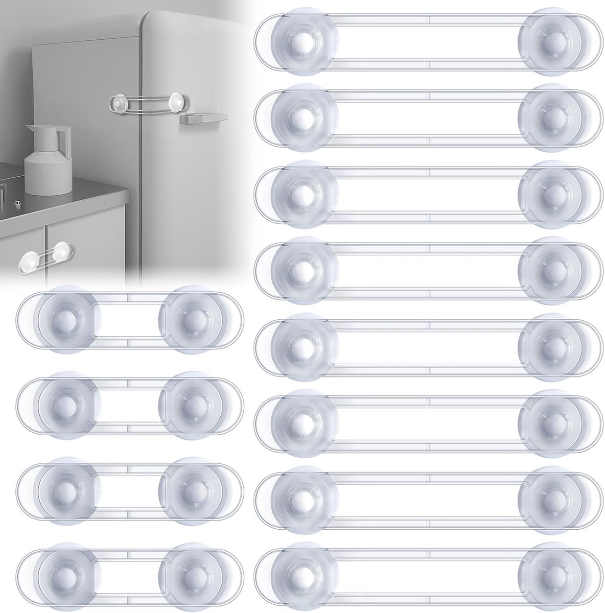 Thijox - Babybeveiliging 12 Stuks, Veilige Grendels voor Kasten, Laden, Koelkast en Meer, Veiligheid voor Kinderen, Bescherming voor Baby's