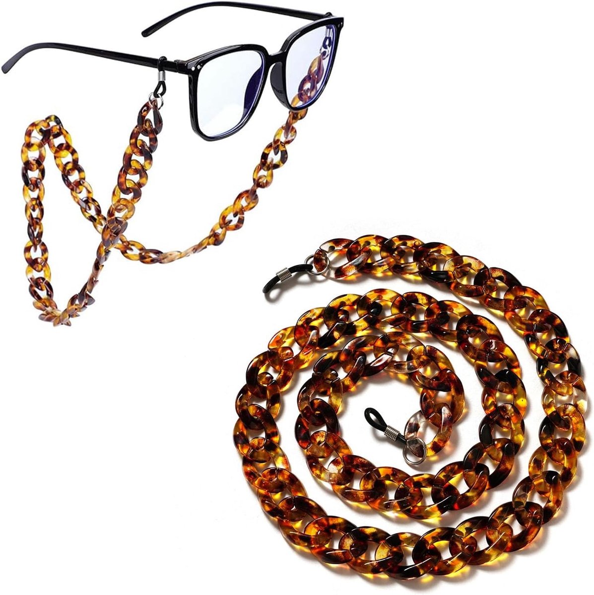 Stijlvolle Amber Retro Brilkettingen voor Dames, Acryl Brilhouders met Siliconen Anti-verlies, Ideaal voor Mode en Comfort