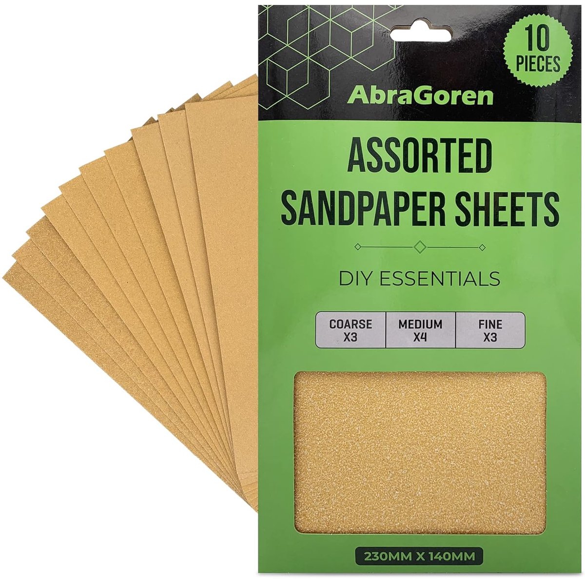 SnelShoppen - 10 vellen schuurpapier gemengd korrel, 3 fijne, 4 medium, 3 grove, perfect voor hout en muren, 23x14 cm, premium kwaliteit, ideaal voor