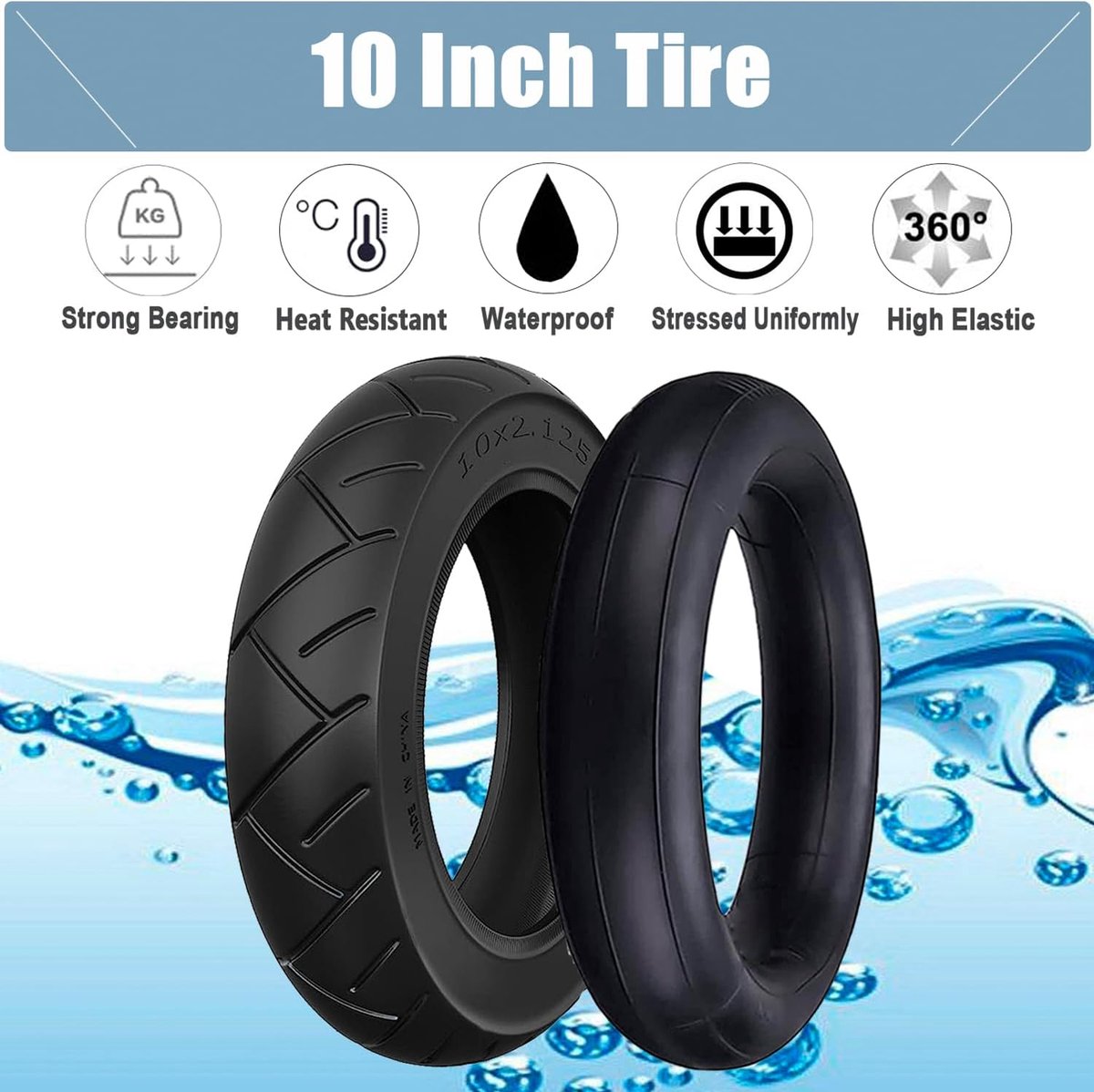 Thijox - 10 inch band voor elektrische scooter met binnenband 10x2,125, antislip rubberband, hoge temperatuur, eenvoudig te monteren, geschikt voor el