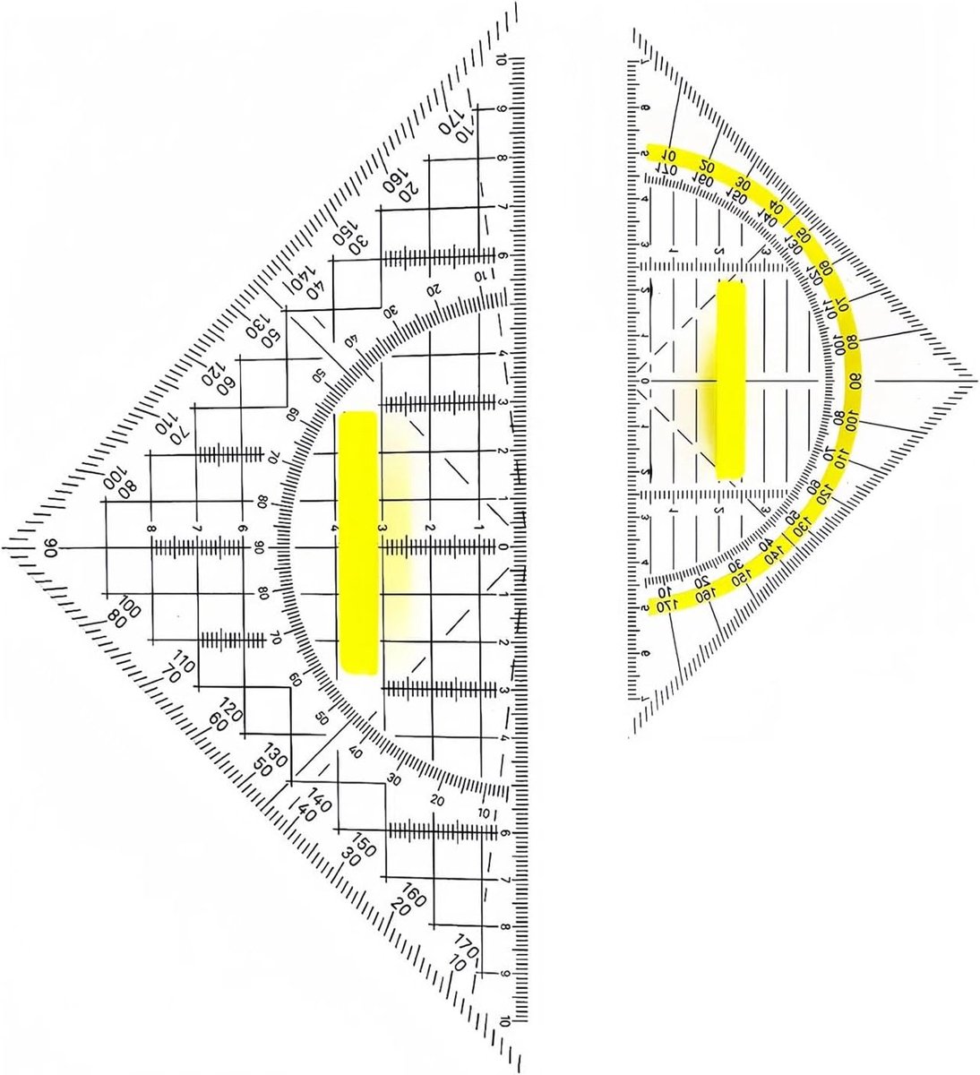 Thijox - 2 stuks Geodriehoek met Handgreep 16 cm + 22 cm - Transparante Geometrie Set voor Tekenen, Modelleren en Cartograferen - Ideaal voor Studente