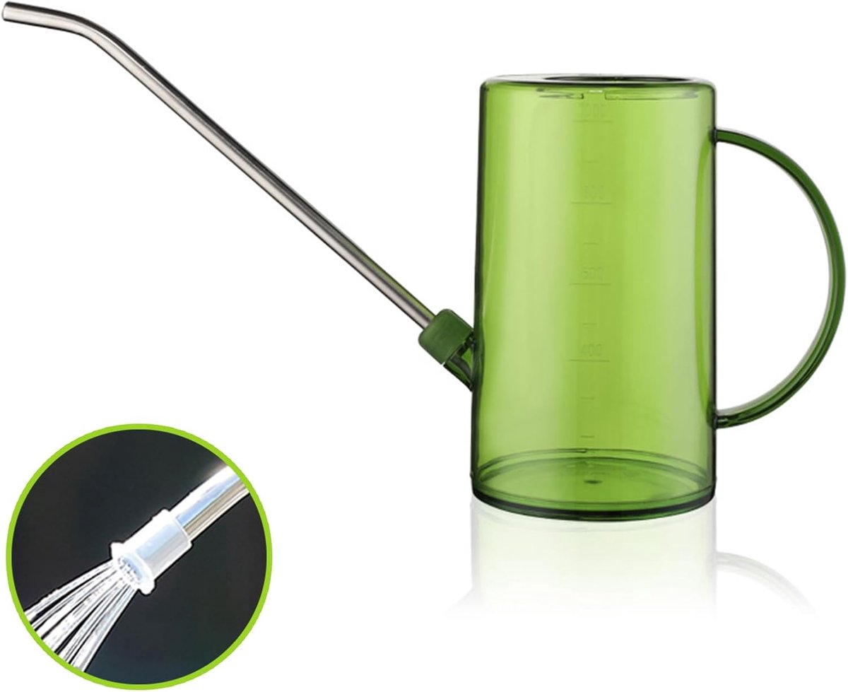 Thijox - Kleine plastic kamergieter, 1 liter gieter met lange roestvrijstalen snavel voor kamerplanten, vetplanten en bloemen - Perfect voor tuinieren
