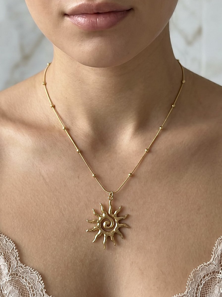 Anelplus Goudkleurige Zon Ketting voor Dames – Zon Hanger – Stainless Steel Halsketting – Minimalistisch Sieraad – Cadeau voor Haar