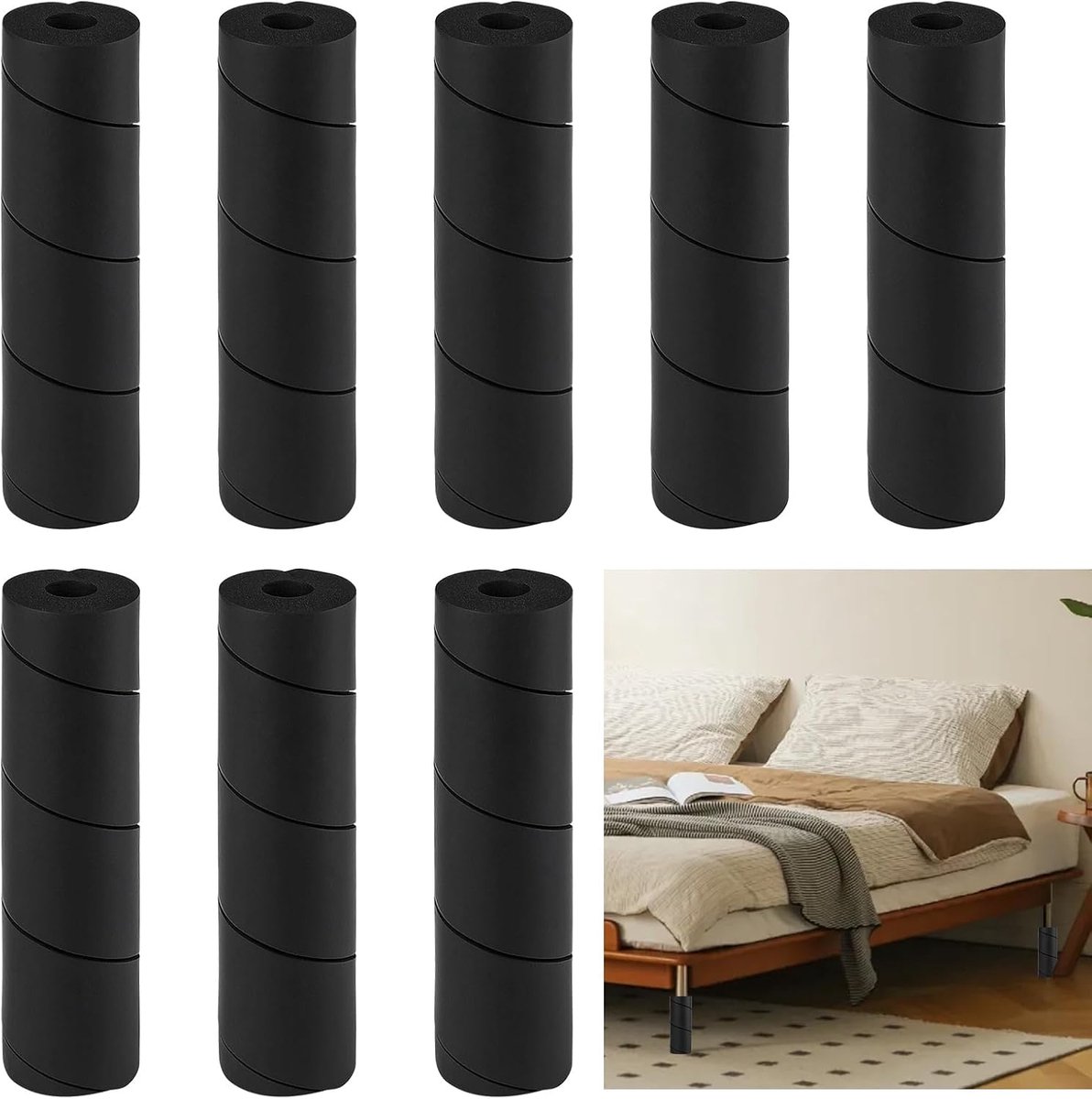 SnelShoppen - 8 Stuks 6 Inch Bed Frame Toe Protectors - Herbruikbare Meubelpoten Beschermers - Voorkomt Blunt Toes en Verwondingen - Zwart - Voor Bed,