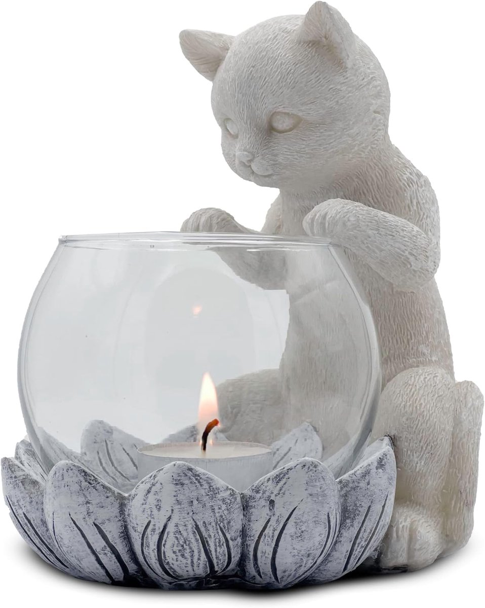 Thijox - Theelichthouder Kat - Schattige Keramieken Kat voor Theelichten - Decoratieve Kaarsenhouder voor Huis, Tuin en Feestelijkheden - Uniek Cadeau