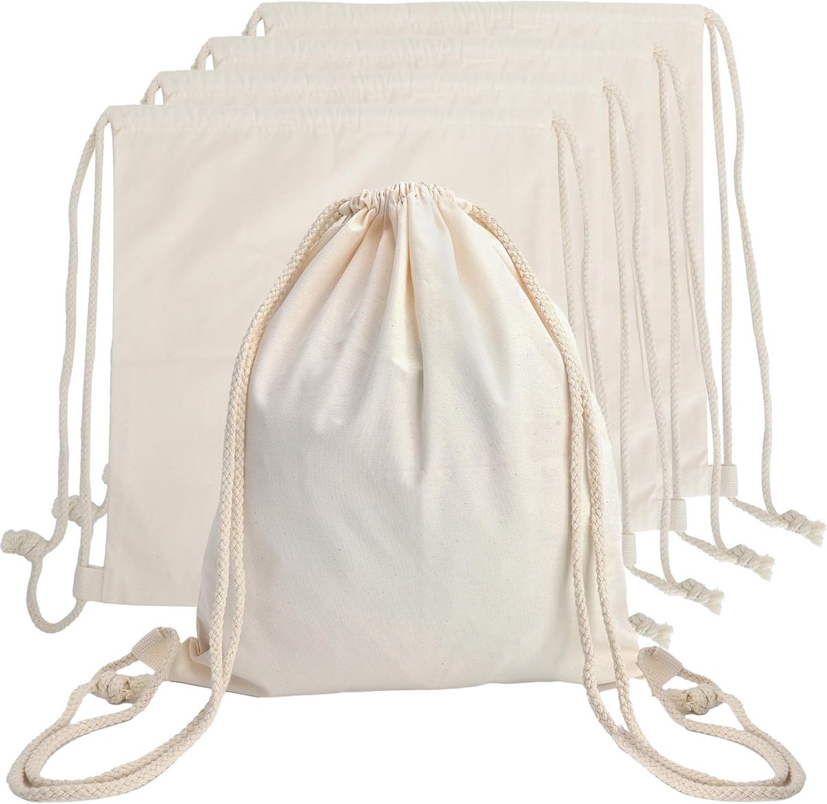 SnelShoppen - 5 Katoenen Gymtassen 35x40cm - Trekkoord Sporttassen - Schildertassen voor School, Vrije Tijd en Dagelijks Gebruik - Beige Canvas