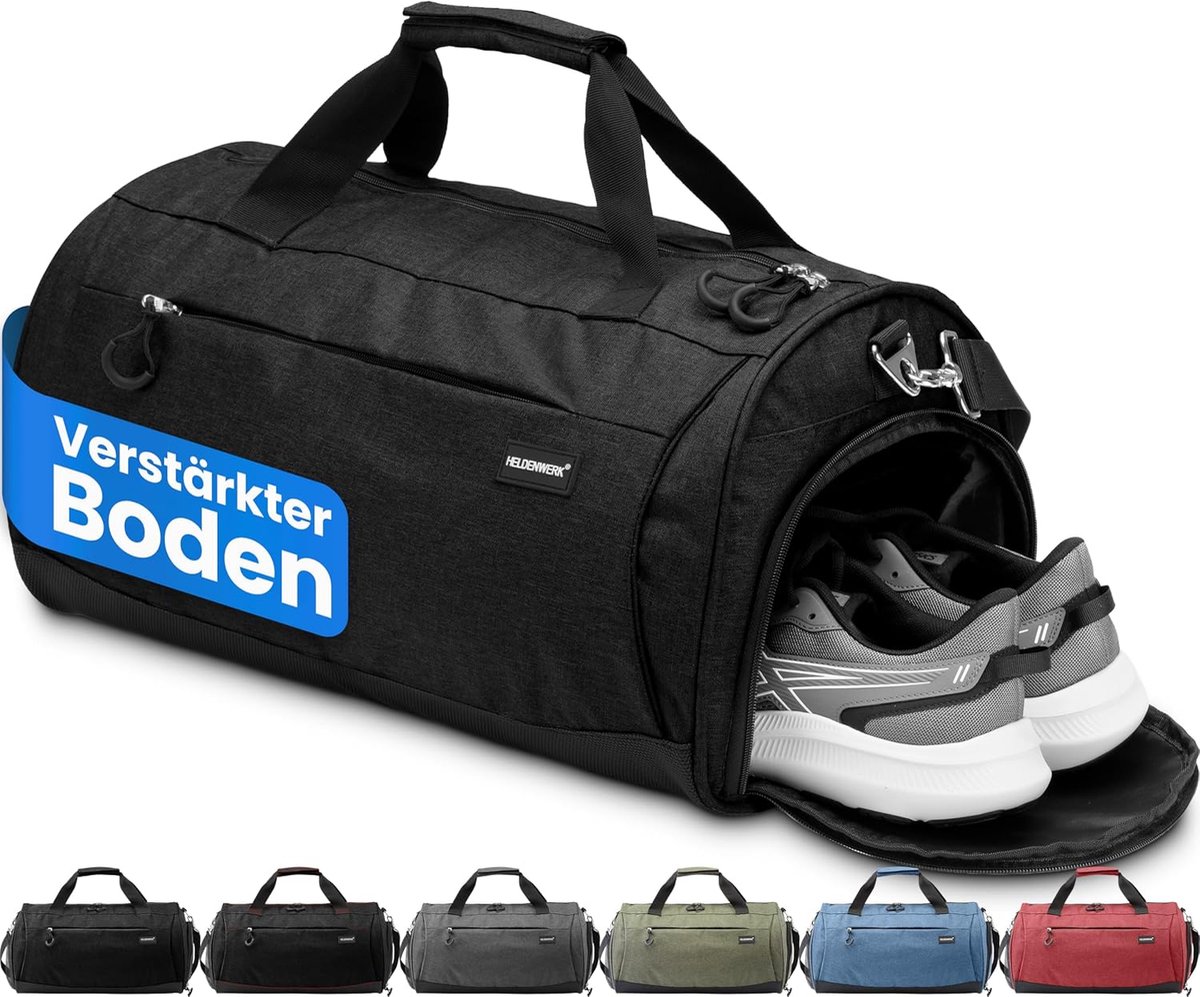 Thijox - Heldenwerk Sporttas met Schoenenvak en Nat Vak, 50L Trainingstas voor Dames en Heren, Ideaal als Reistas, Fitness Tas, Sporttas, Zwart