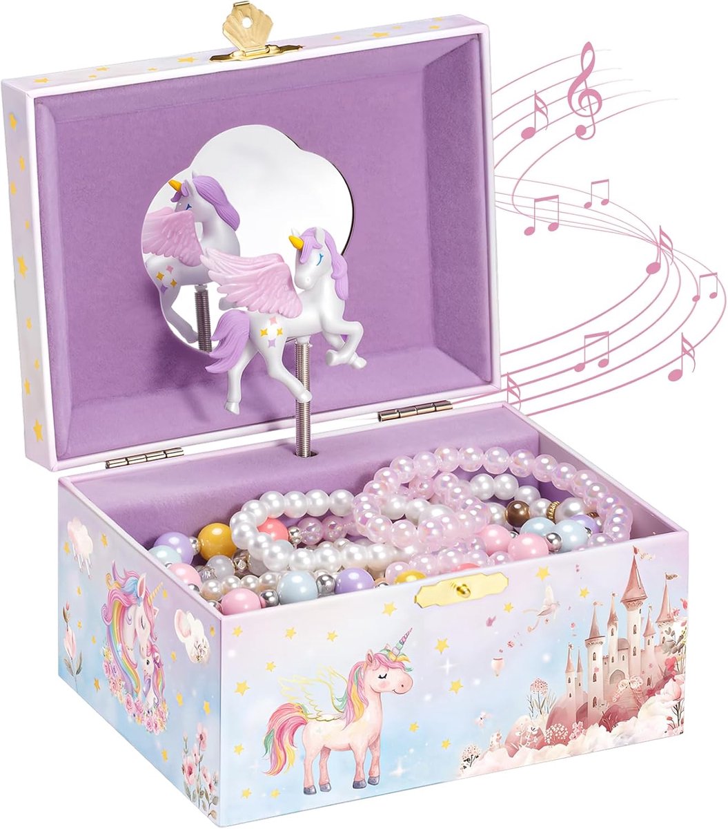 Thijox - Muziekdoos voor Kinderen - Sieradenkistje met Eenhoorn Motief - Melodie voor Meisjes - Prachtig Organizer voor Sieraden en Accessoires - Perf
