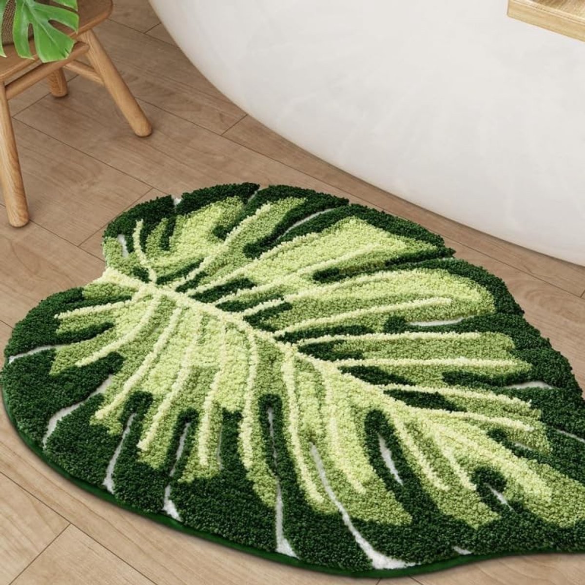 Badkamertapijt 50 x 80 cm met groen bladpatroon, antislip en wasbaar voor doucheruimtes en kinderkamer, extreem zacht en kleurrijk