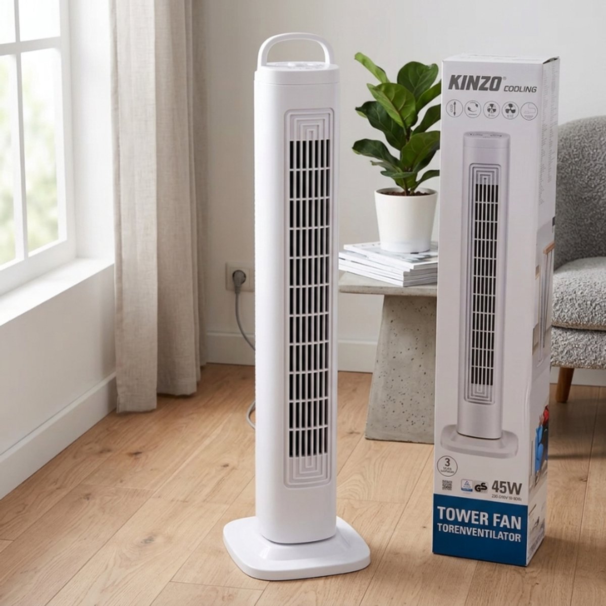 Kinzo® Toren Ventilator 82CM | 3 Snelheden | Oscillerend - Krachtig en stil | Staand Torenventilator