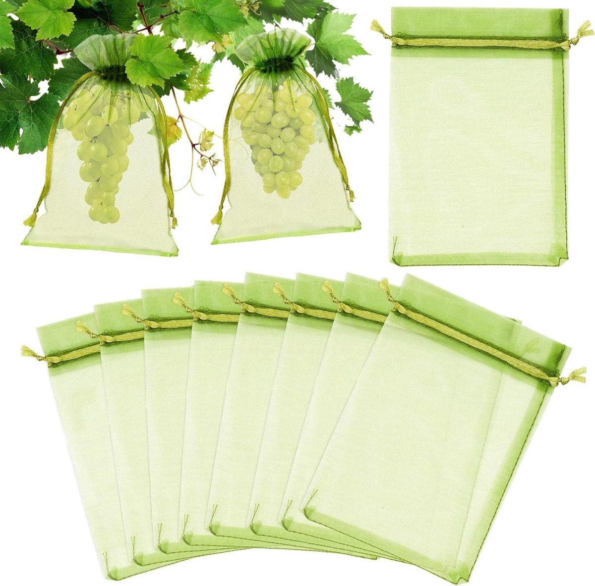 100 stuks fruitbeschermende netzakken in saliegroen, 20 x 30 cm, ideaal voor het beschermen van tuinplanten, fruitbomen en groenten tegen insecten