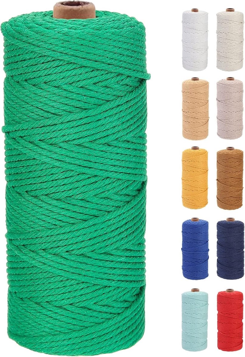 Premium 3mm Macramé Touw van 100m - Zacht, Chemisch Vrij en Geschikt voor Macramé Kunst in Donkergroen