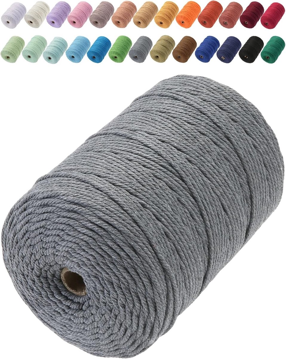 Premium Katoenen Macrame Touw 3 mm x 200 m - Zacht, Chemisch Vrij, Ideaal voor Macrame Kunst en Knutselen
