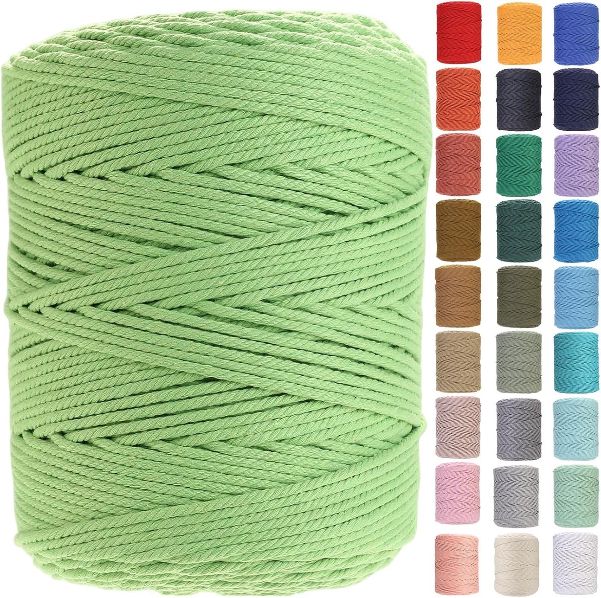 Katoenen Macramé Touw 3 mm x 450 m, Zacht en Sterk, Perfect voor Macramé Projecten en Ambachten, 4 Strengen Gedraaid, Hoogwaardige Kwaliteit