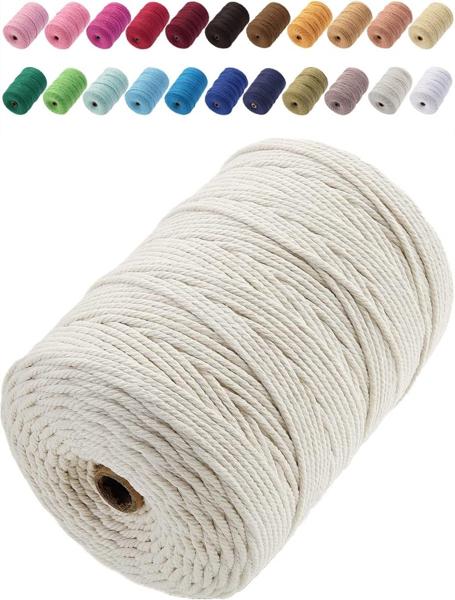 Premium Katoenen Macrame Touw 3mm x 200m, Zacht en Sterk, Ideaal voor Macrame Projecten en Creatieve Ambachten