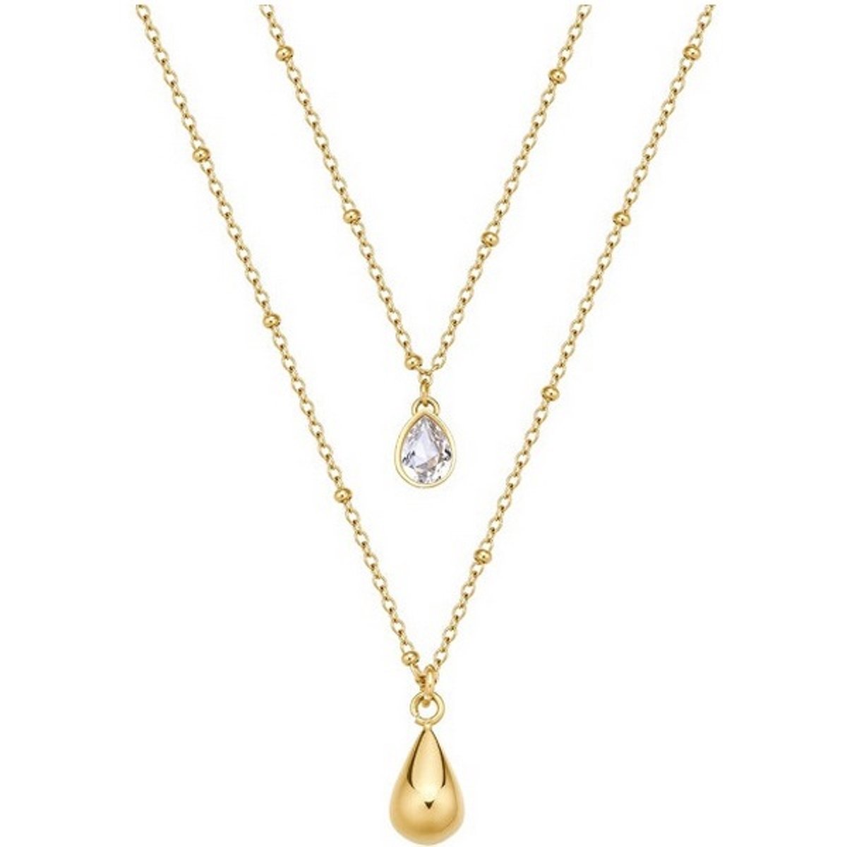 BROSWAY PERFECT BPC37 DUBBELE GOLD-PLATED DRUPPEL KETTING MET KRISTAL 1 STUK