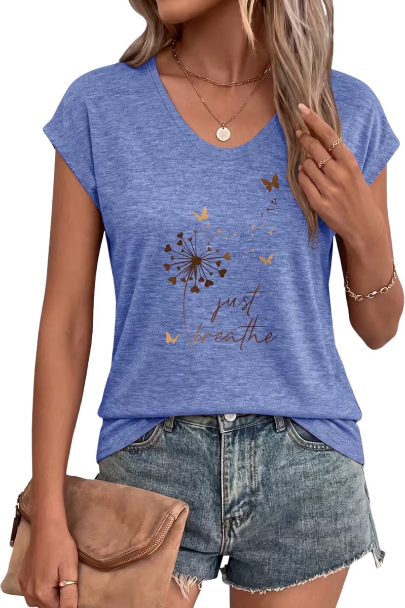 Currero Topje Dames - Top Kleding - Shirt - Blouse - Kort - Volwassen - Meerkleurig Blauw Veelkleurig-Blauw