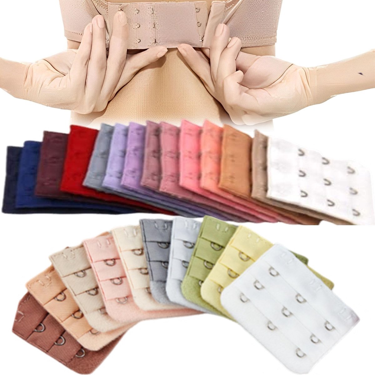 Dailygoods- Bh Verlengstuk 29 Stuks - Meerkleurige Bh Verlenghaken - Comfortabel - Lichtgewicht - RVS + Polyester - 5.5 x 5 cm - Beha-verlenger