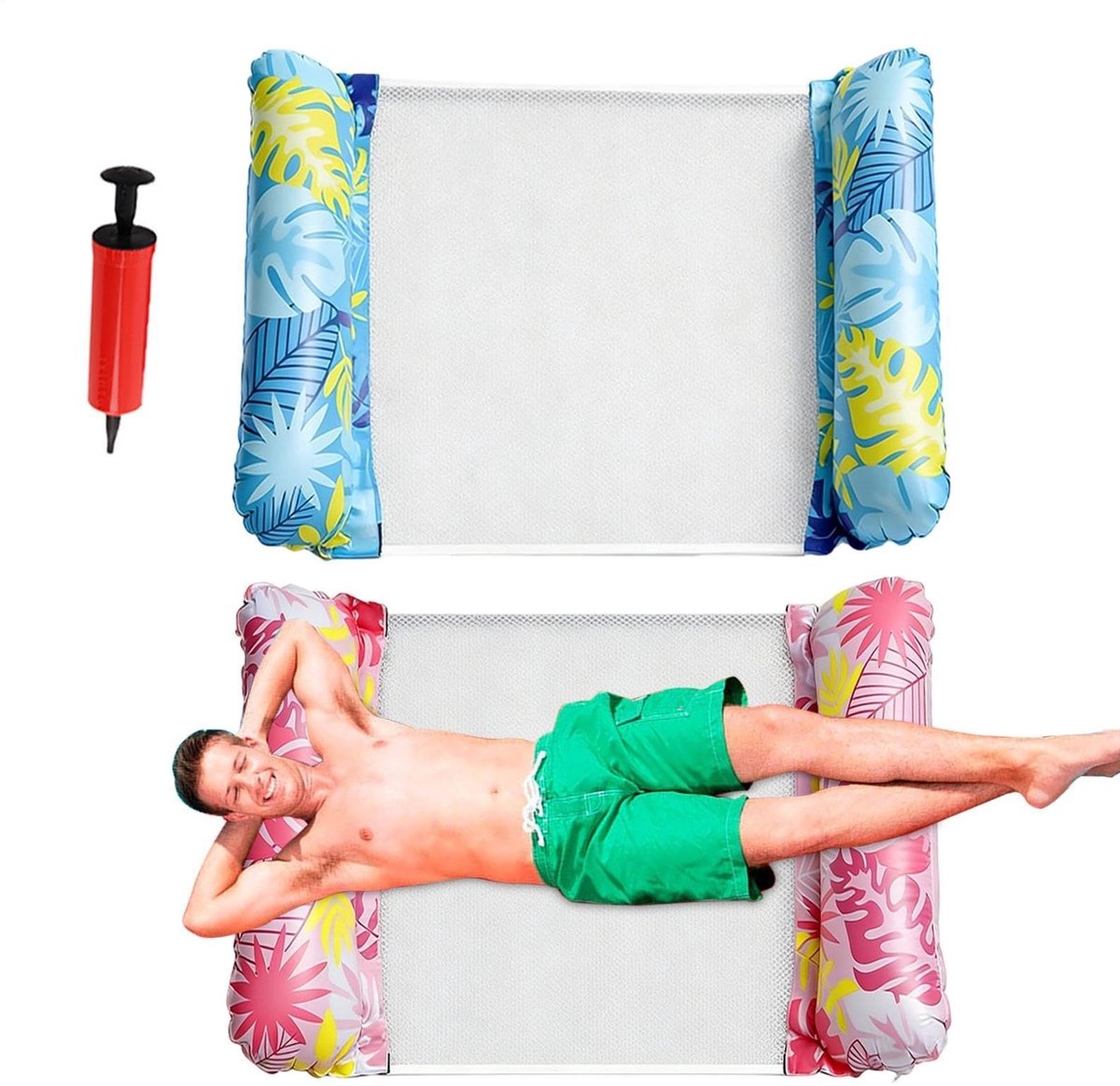 Dailygoods- Opblaasbare Hangmat Verdikt - 2 Stuks - Multifunctioneel - Drijfmiddel - PVC - 130x70cm - Inclusief Luchtpomp - Drijvende Matras