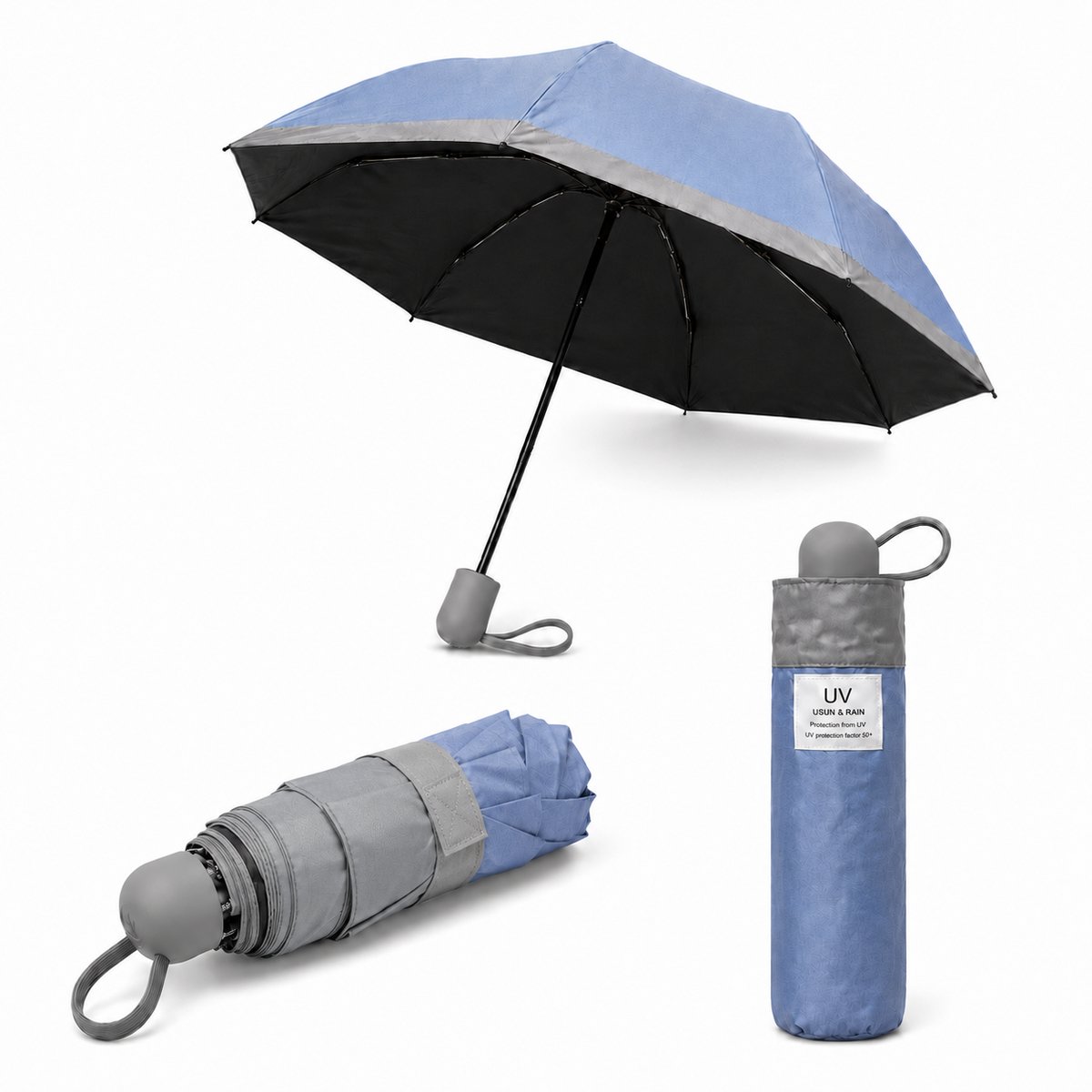 Framehack - Opvouwbare Paraplu - Windproof - zonnescherm UV-SPF 50+compact en draagbaar- Extra sterk - Blauw