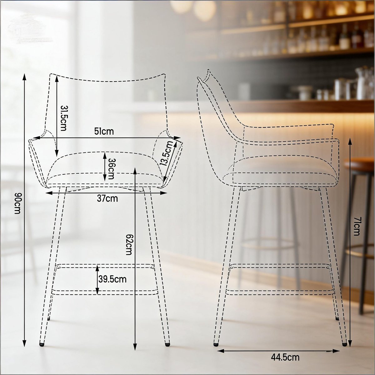 YYchan barkruk - 2-delige set - bruin - 51 x 49 x 90 cm