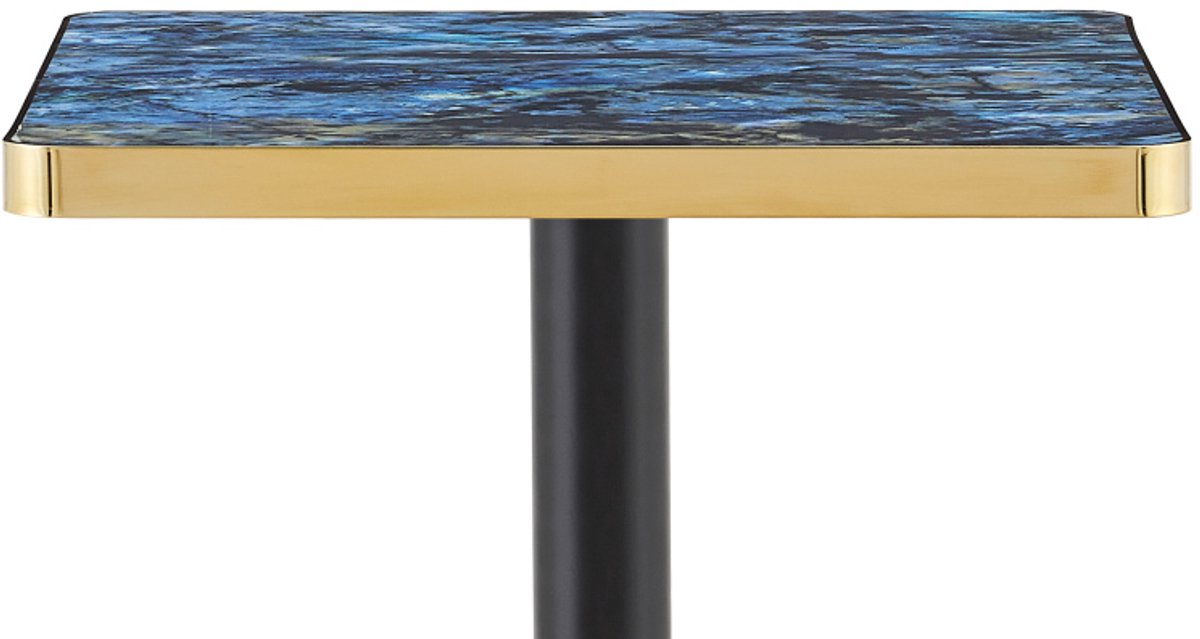 OKWISH Eettafel - Vierkante Tafel Met Marmerlook - 60x60x74 cm - Voor 2-4 Personen - Modern Voor Eethoek Of Bistro - MDF En Metaal Blauw