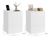 Conway Living® Nachtkastje - Bijzettafel - Set van 2 - Modern Design voor Woonkamer - Slaapkamer - 3 Lades - Nachtkastjes met 2 stopcontacten - 2 USB-poorten - 35x60x40 cm