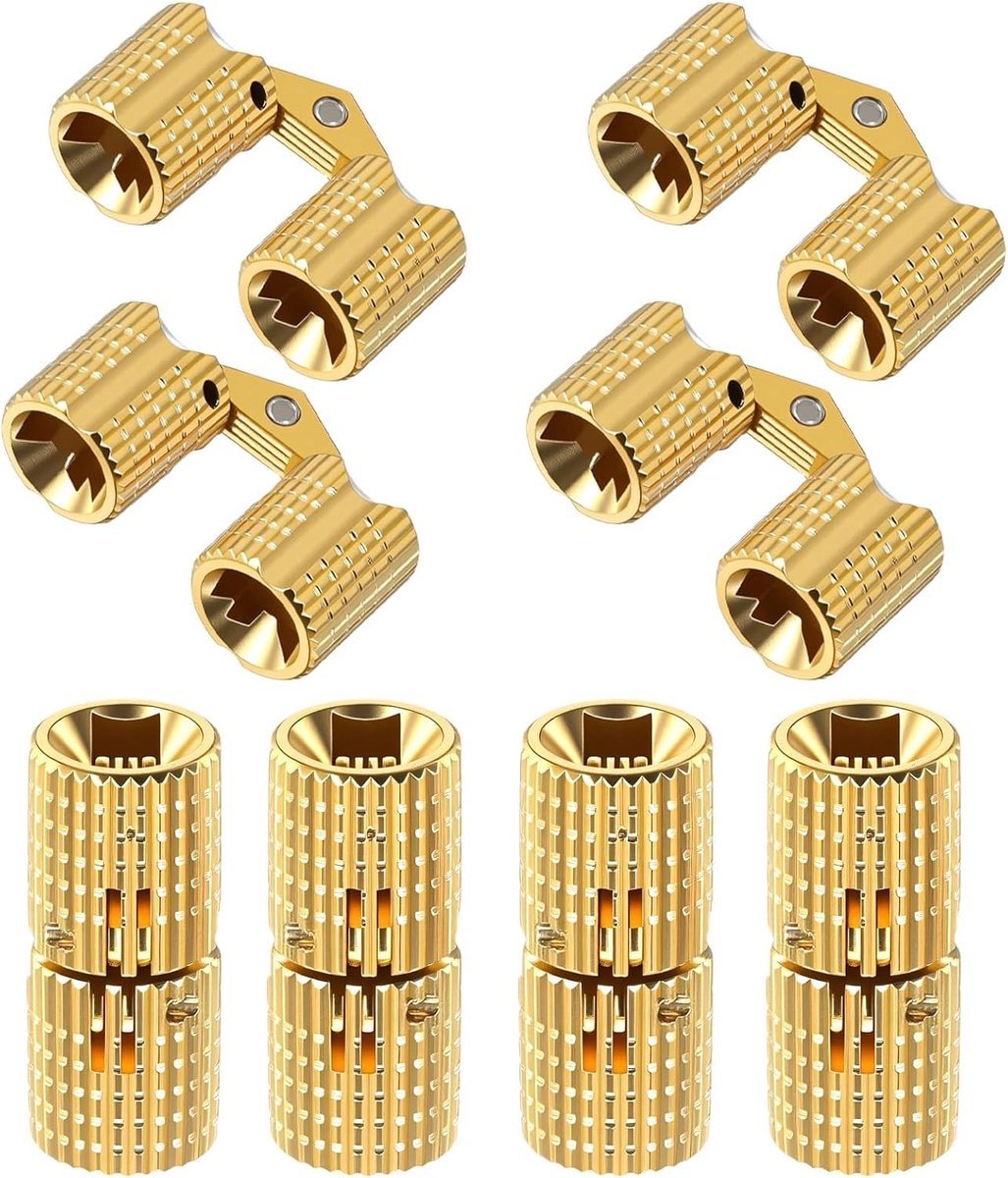 Inboorscharnieren set van 8 stuks, verborgen koperen scharnieren voor meubels, ideaal voor sieradenkistjes en geschenkdozen, inclusief 8 mm schroeven