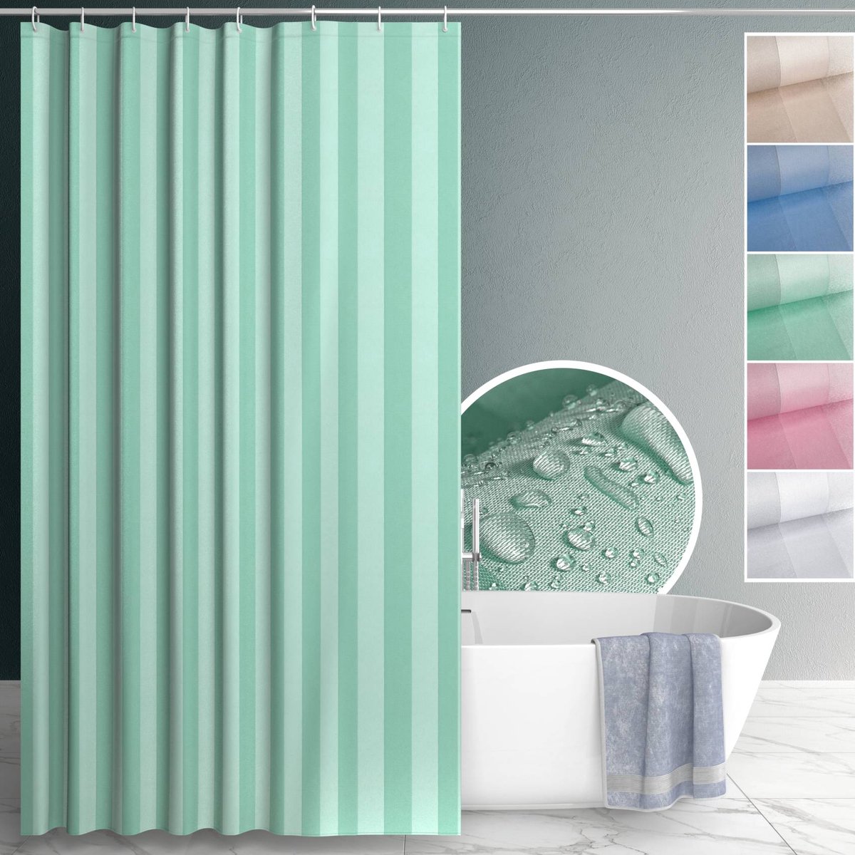 ANRO Douchegordijn Effen Groen 240x200cm Wasbaar Met Ringen Waterafstotend Badgordijn
