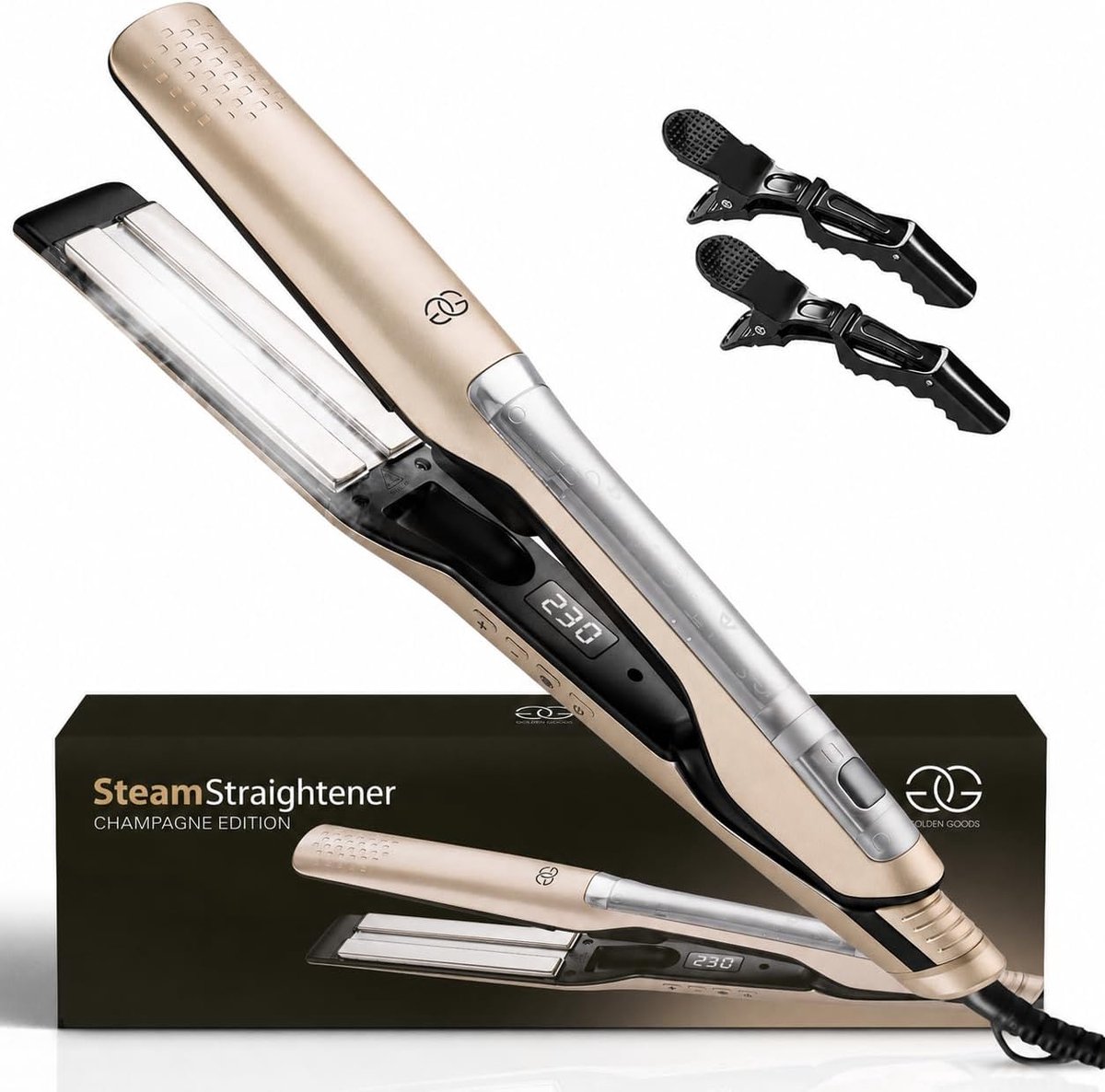Thijox - 2 in 1 Stoom Stijltang - Professionele Steampod Pro Platinum - Stijlen & Krullen - 10 Temperatuurinstellingen tot 230ºC - Extra Brede Platen