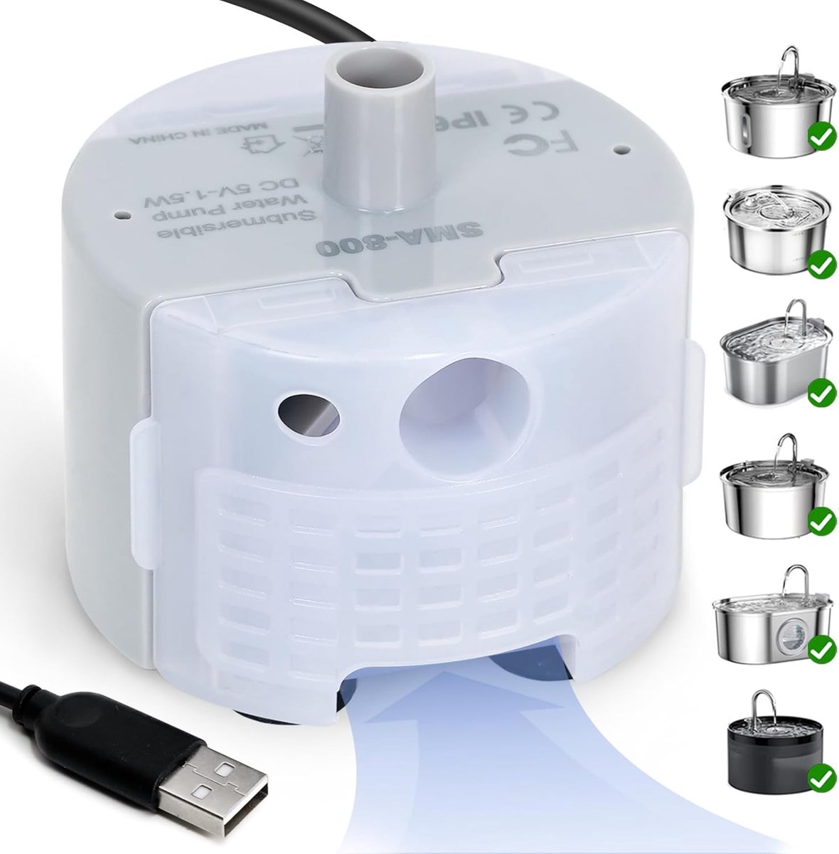 Thijox - Ultra Stille Vervangingspomp voor RVS Kattendrinkfonteinen - SMA-800 Motor - Veilig en Makkelijk Schoon te Maken met DC 5V en USB-Kabel