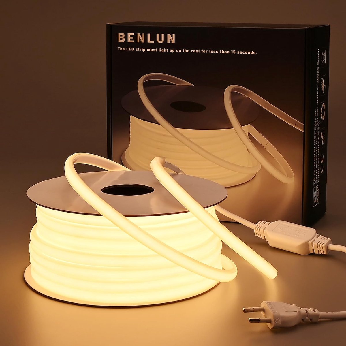 Thijox - 20M Waterdichte COB LED Strip Light 230V Warm Wit 3000K Super Helder 200W IP65 Flexibel voor Tuin Slaapkamer Commercieel Gebruik