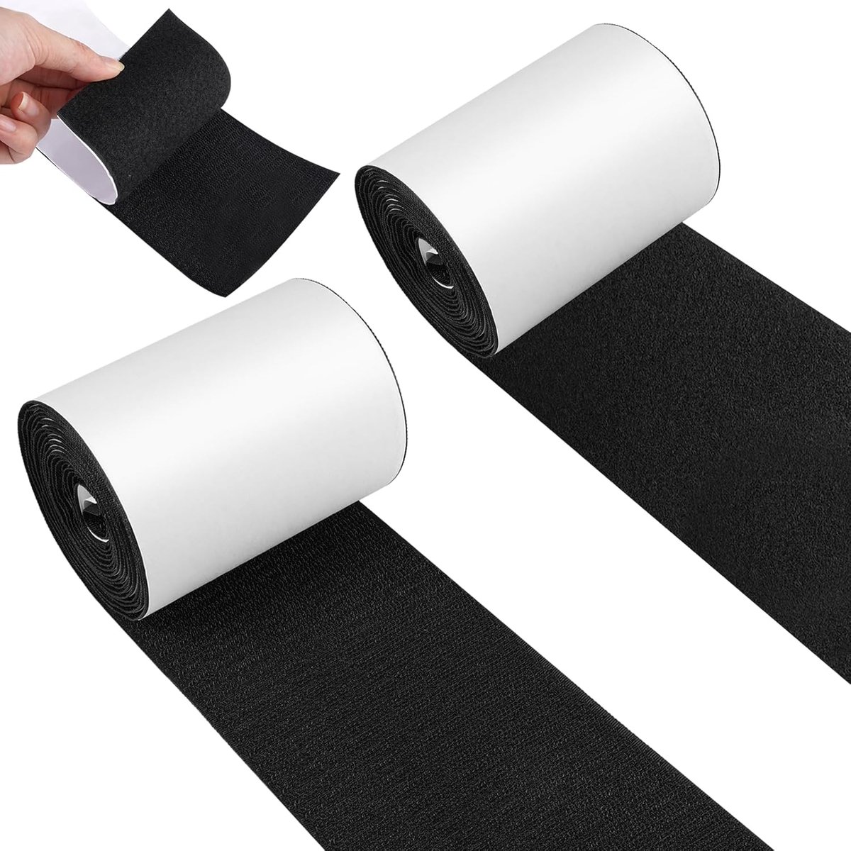 Thijox - 2 Rollen Zelfklevende Klittenband Extra Sterk 10cm Breed 3 Meter Lang, Zwart Klittenbandsluiting voor Bankkussens, Tapijten en Matrassen
