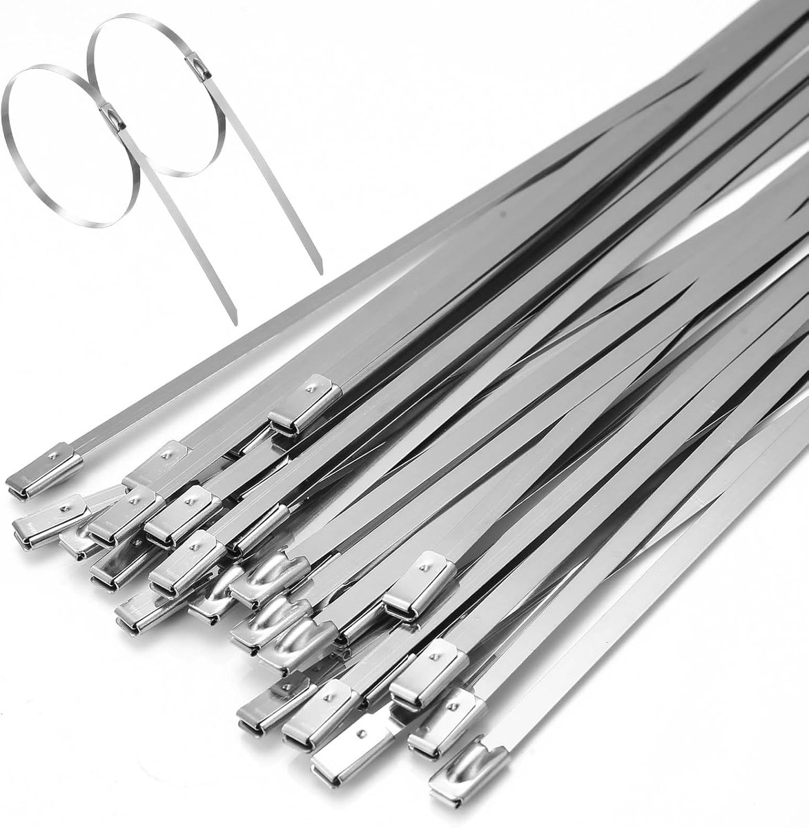 SnelShoppen - 100 Stuks 304 RVS Kabelbinders, 4.6x300mm Heavy Duty Zipper, Metalen Tie Wraps met Stalen Bal Stopper voor Binnen en Buiten, Uitlaat Wik
