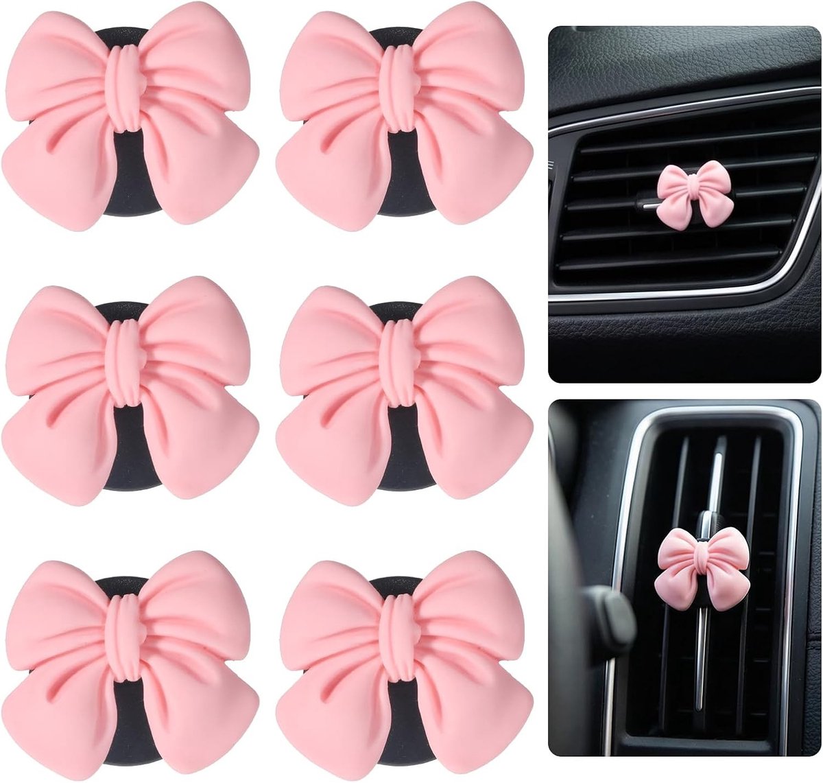 6 Stuks Roze Boog Auto Vent Clips, Luchtverfrisser Accessoires voor Auto Ventilatie, Charmante Interieur Decoratie voor Vrouwen en Meisjes