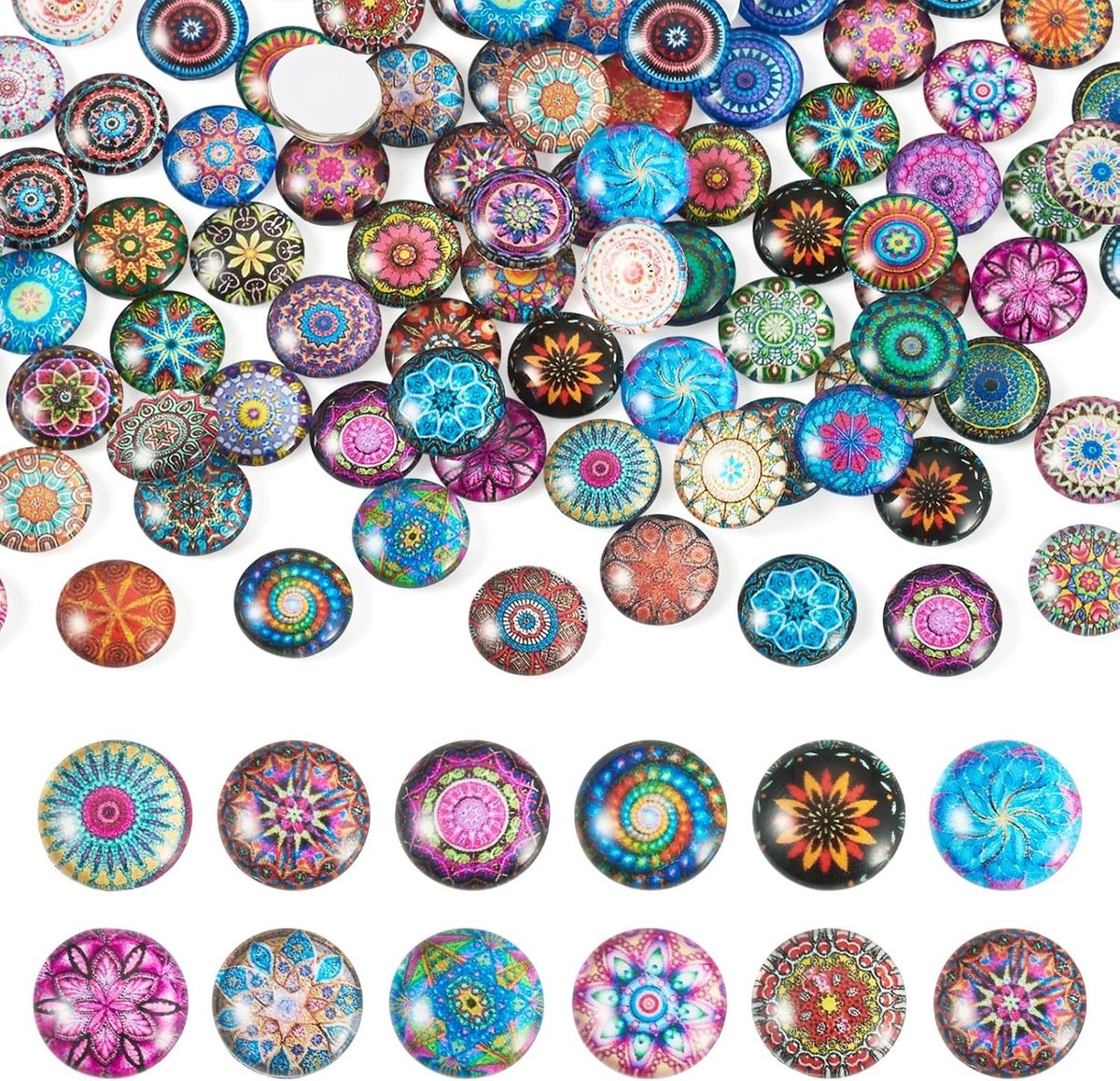 100 Stuks Glazen Cabochons 12mm Bloemen Half Ronde Domein Kralen voor Sieraden Maken, Mozaïek en Cameo Foto's