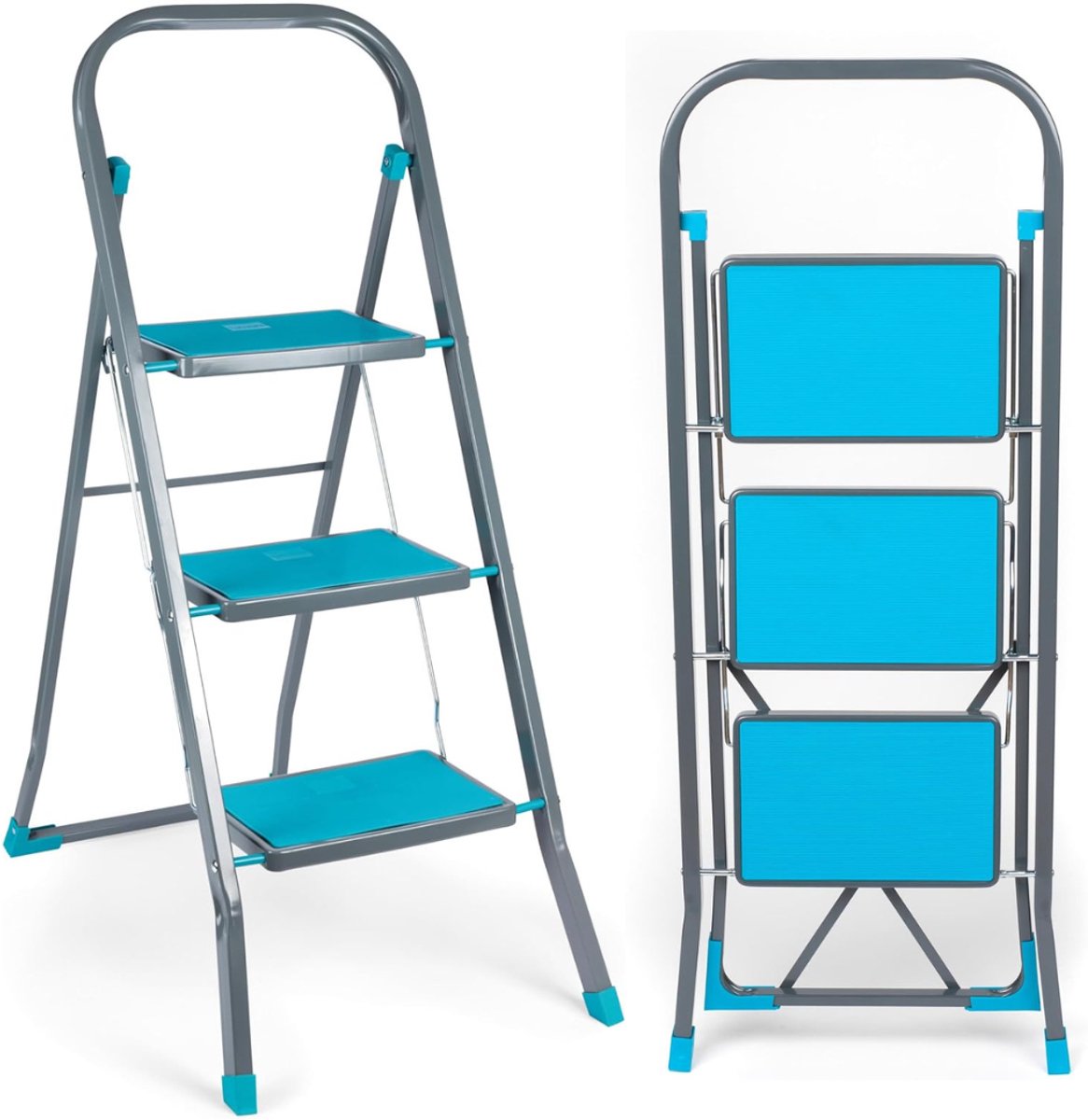 CLVP® Huishoudtrap 3 Treden - Keukentrap Inklapbaar - Opstapje -Turquoise