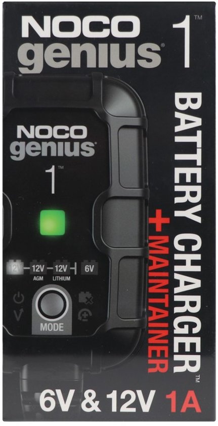 NOCO Genius1EU Acculader - 1-Ampere – 6 & 12 Volt – Volautomatisch - Laadt en onderhoudt - Druppellader