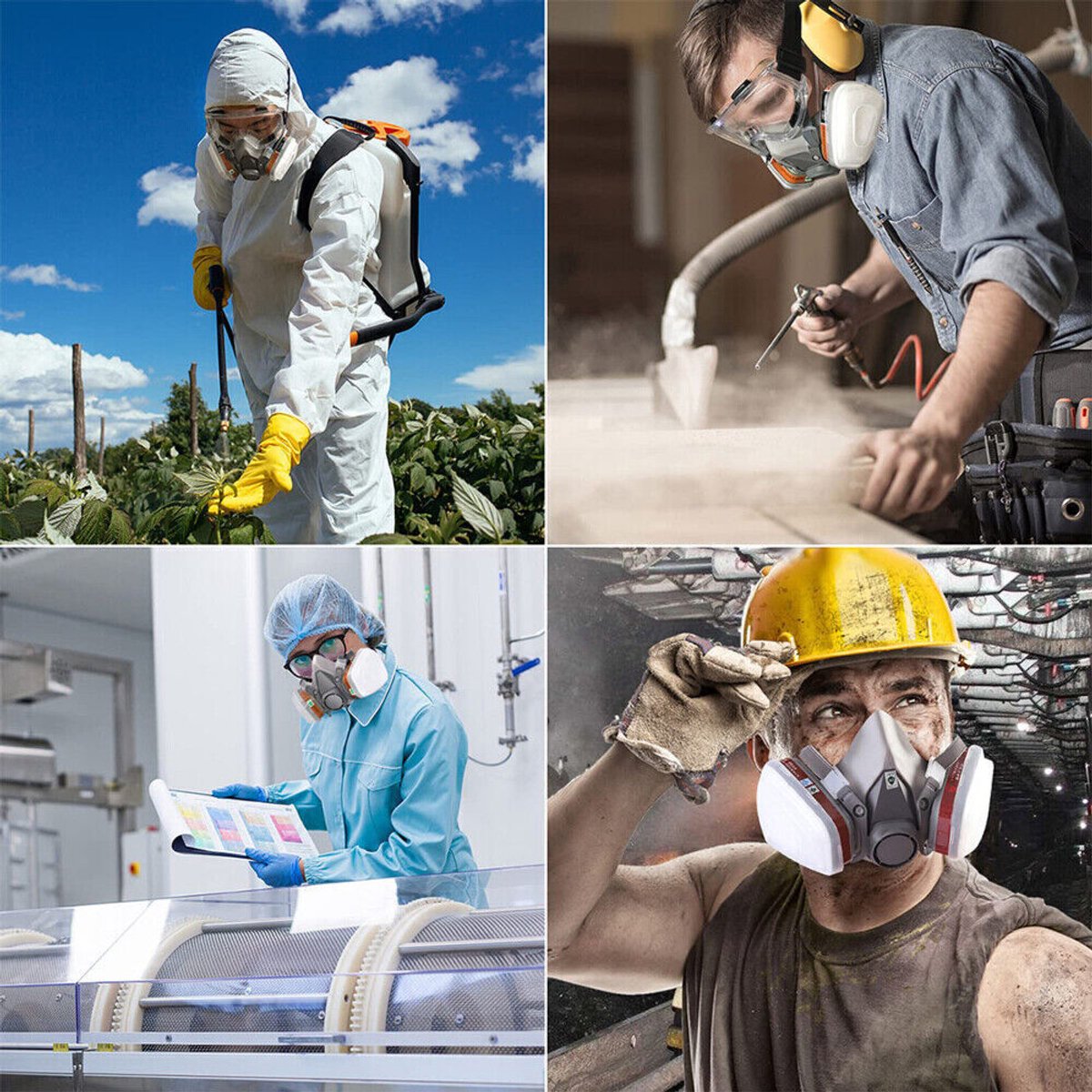 Halfgelaatsmasker - Gasmasker - Met oordoppen - Met vervangbaar filter - Voor spuitverven - Geschikt voor pesticiden, chemicaliën, verfgassen en formaldehyde - Hetzelfde model als 6200