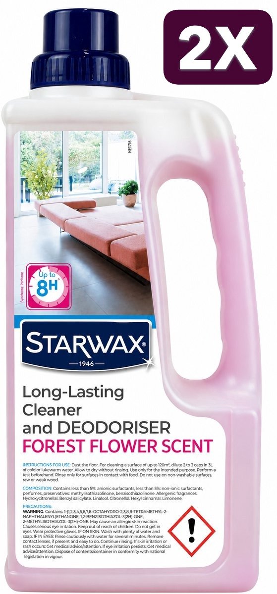 Starwax Allesreiniger Multi-Usages Fleur des Bois 1 Liter - Set van 2 Flessen (2 L Totaal) - Geurverdrijver Ontvetter Zonder Bleekmiddel en Zonder Spoelen - Made in France