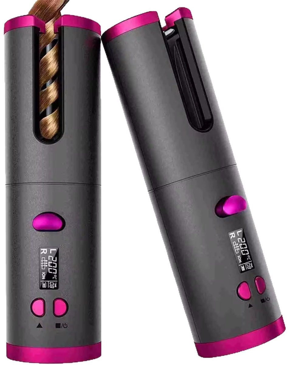 Oplaadbare draadloze automatische krultang met lcd-display en variabele temperatuurinstellingen, anti-verbrand haarstyler geschikt voor kort en lang haar, populair cadeau voor beginners