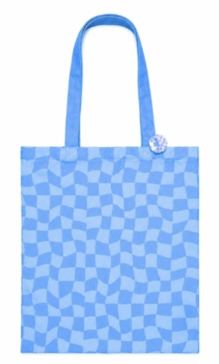 Out of the blue - canvas schoudertas - blauw - golvende blokjes - 38 cm