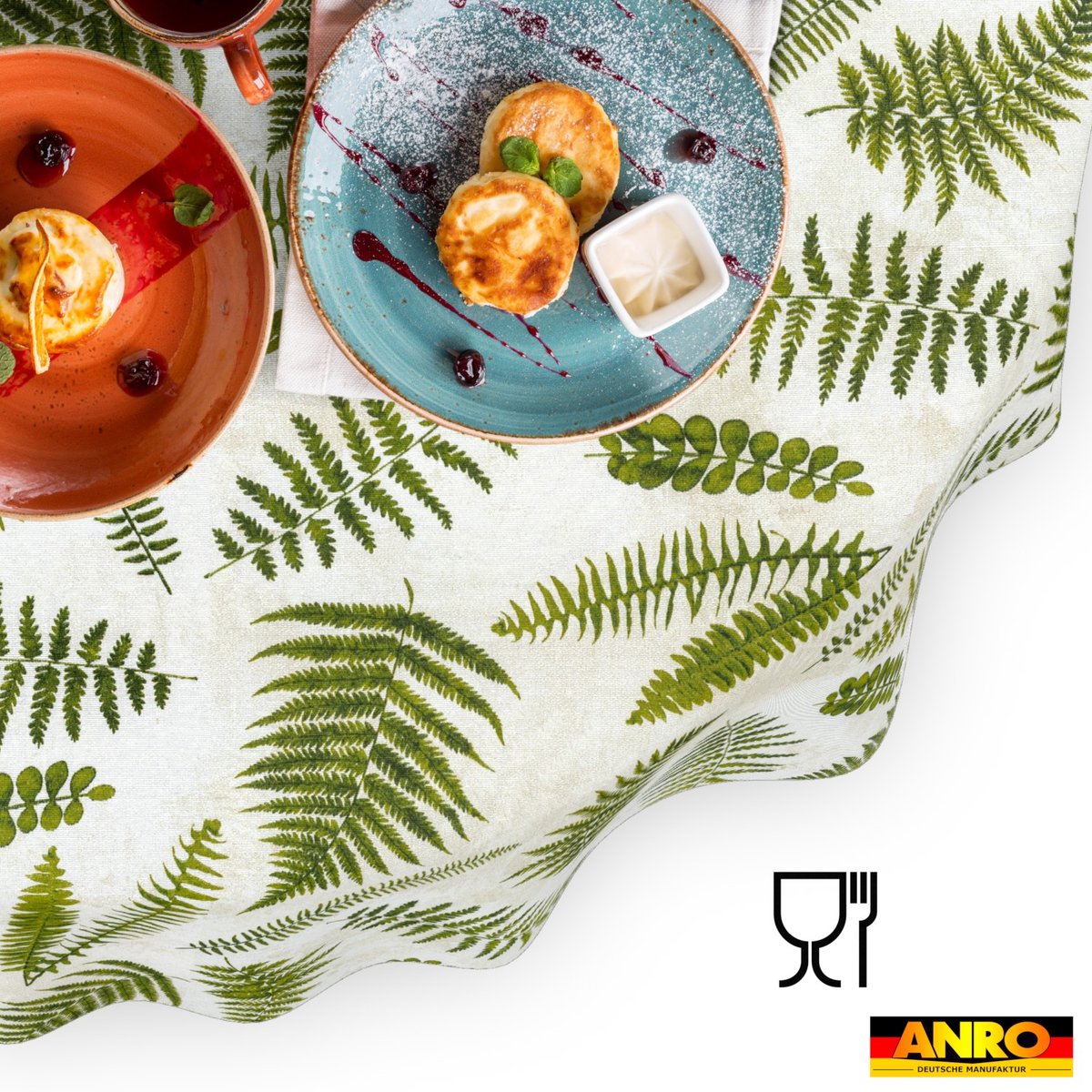 ANRO Tafelkleed Beige damast Groen Ovaal 220x140cm Rechte rand Afwasbaar Waterafstotend