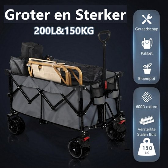 SP® Bolderkar - Opvouwbare Handkar - Festival Trolley Multifunctionele Kar - Zwart - 92cm x 97cm x 57cm van sp — afbeelding 5