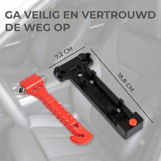 Rode veiligheidshamer met zwarte houder, 7,2 x 18,8 cm.