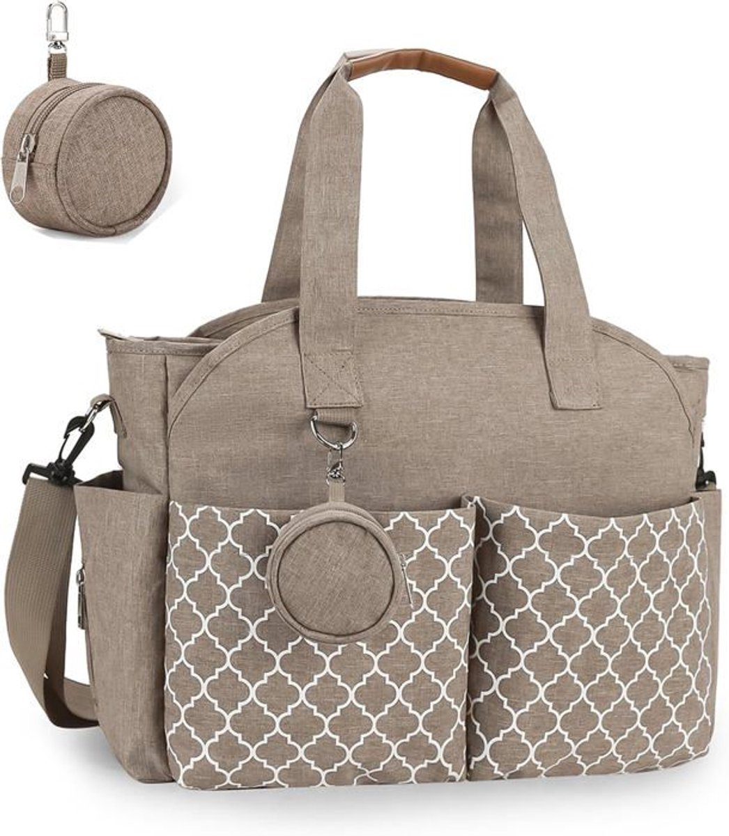 Luiertas Geschikt voor baby's, 13 vakken, meerdere opbergruimtes, zwangerschapstas, reisluiertas met schouderriem, beige.