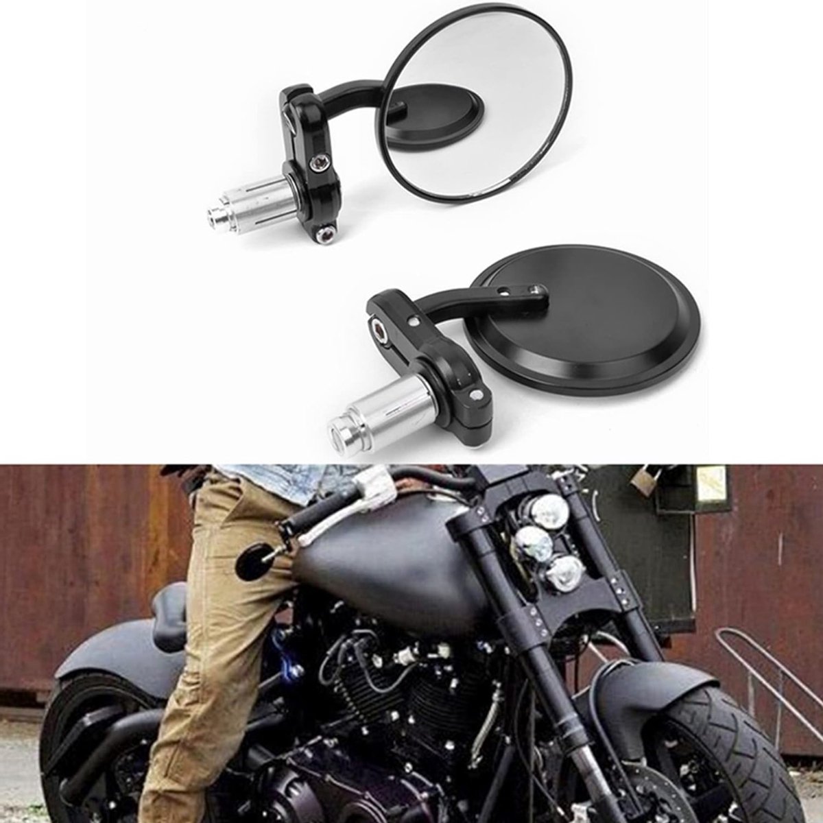 CLVP® Bar End Spiegels - Fietsspiegel - Motor Spiegels- Zwart