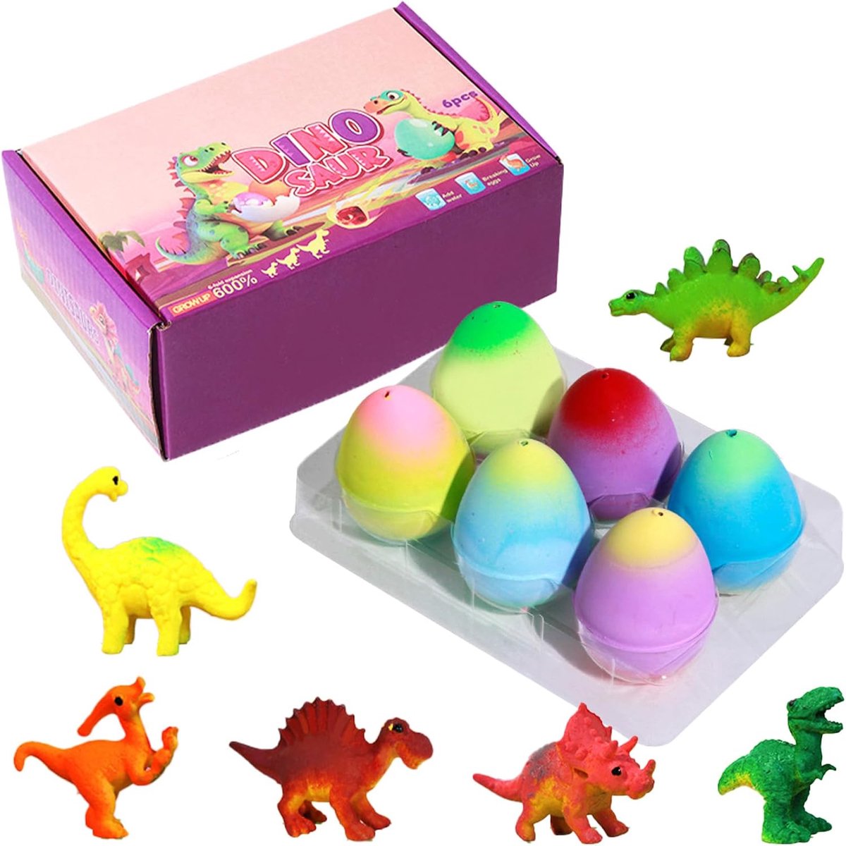 6 stuks dinosaurus-verrassingseieren, regenboog-dinosaurus-eieren om uit te broeden, magisch dinosaurusspeelgoed, perfect cadeau-idee voor alle dino-fans