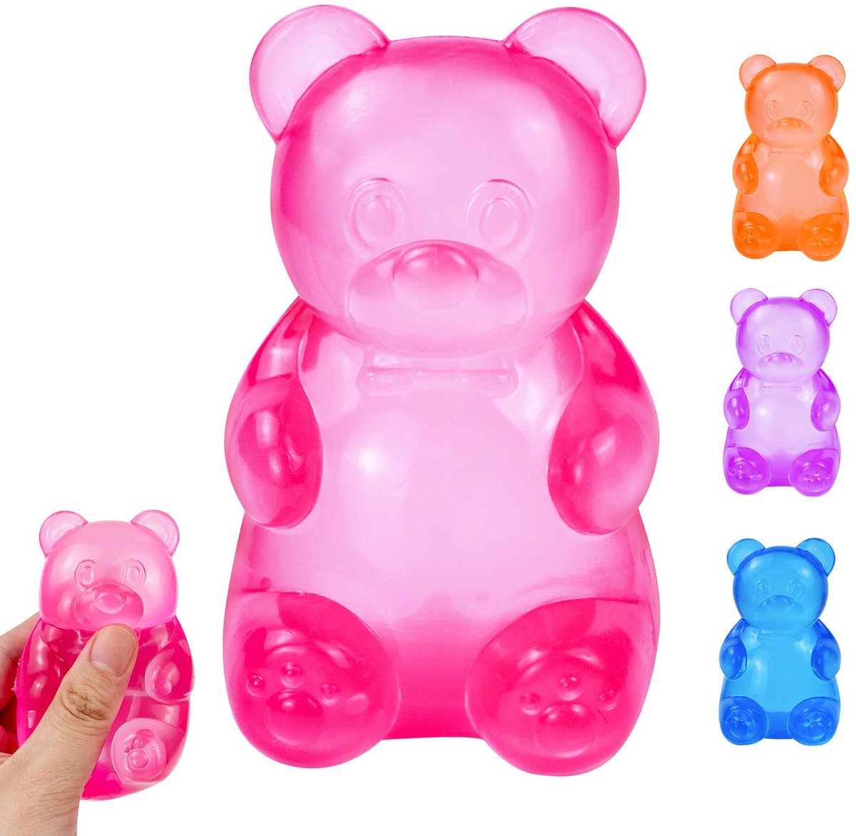Ryoudavell - Gummy Bear Squishy Speelgoed - Paarse Taba Squishy Anti Stress Ballen voor Volwassenen en Kinderen - Rekbaar en Kneedbaar Sensorisch Antistress Speelgoed - Cadeau voor Verjaardag en Feestjes - Fidget Toy Stress Bear - Roze